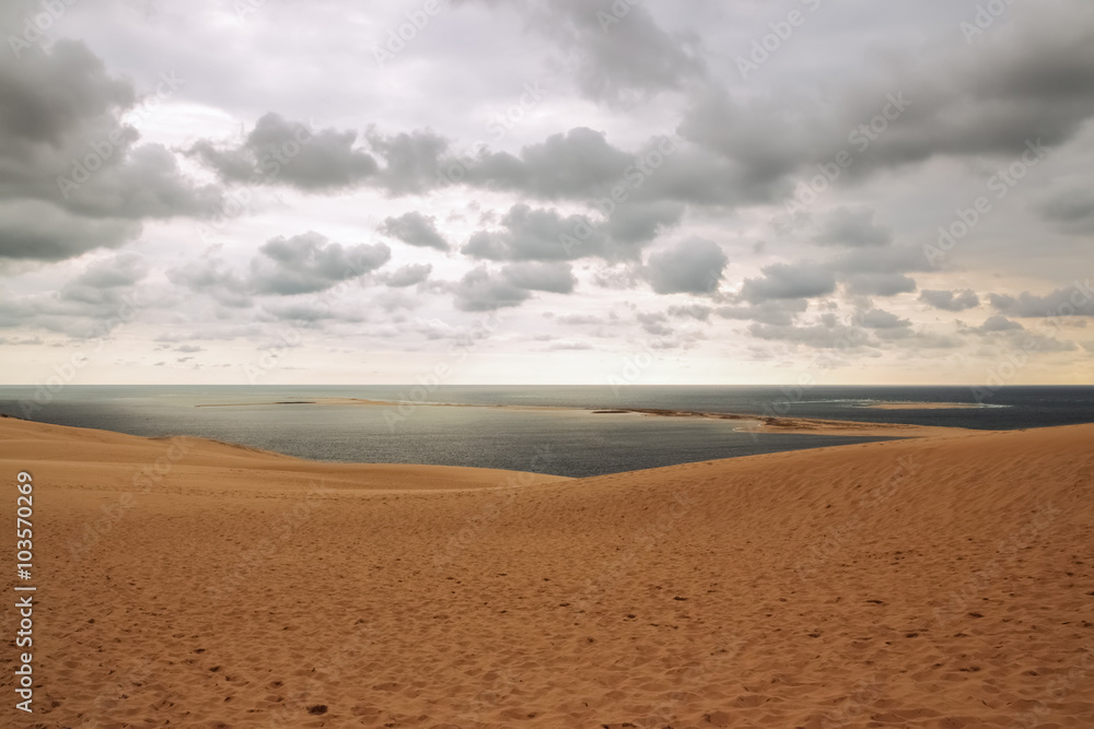 Dune of Pilat, view over the ocean and cloudy sky