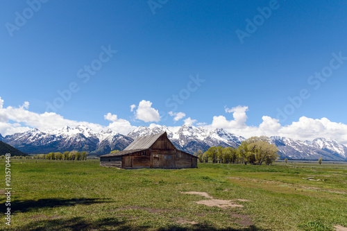 Old Mormon Barn in the Tetons / The Moulton Barn and the Teton Mountain Range in Grand Teton National Park, Wyoming.