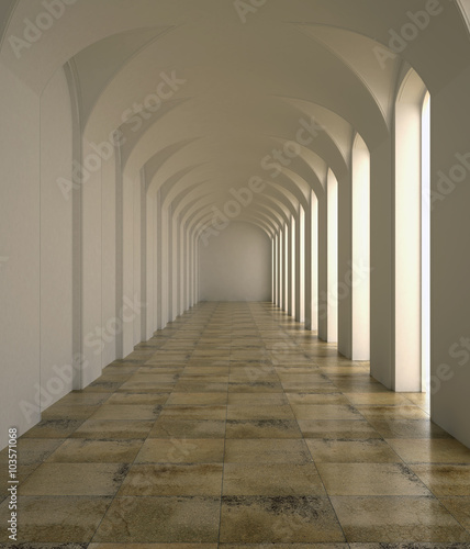 Fototapeta Naklejka Na Ścianę i Meble -  3d rendering. Colonnade. The white classic interior