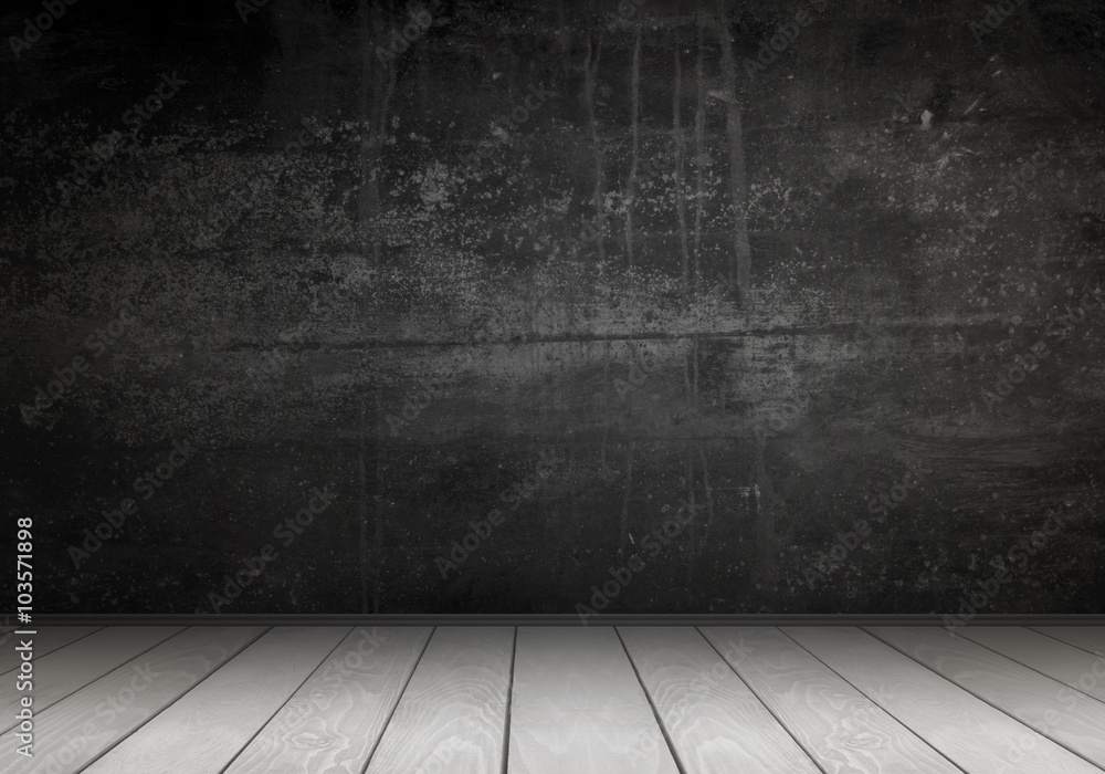 Empty interior for design, poster or text on free space. Black wall and white wooden floor. Empty interior for design, poster or text on free space. Black wall and white wooden floor.