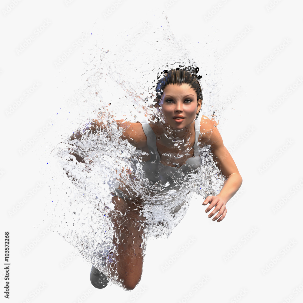 Obraz premium Female running through the volume of water