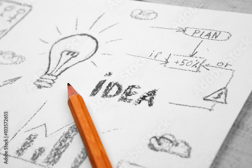 Idea concept - bulb drawn with pencil