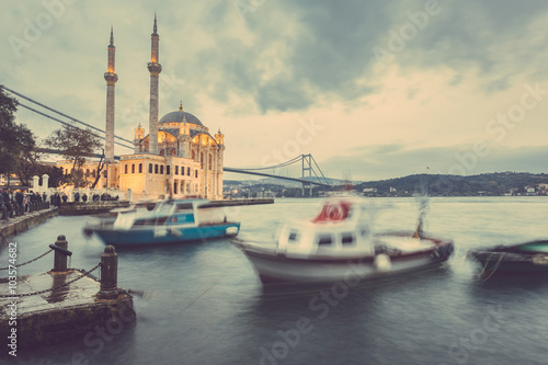 Ortakoy Mosque and Bosphorus Bridge in Istanbul at Dusk  Turkey