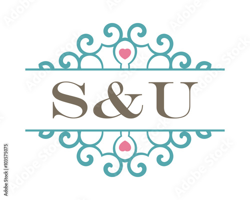 S&U initial ornament wedding logo