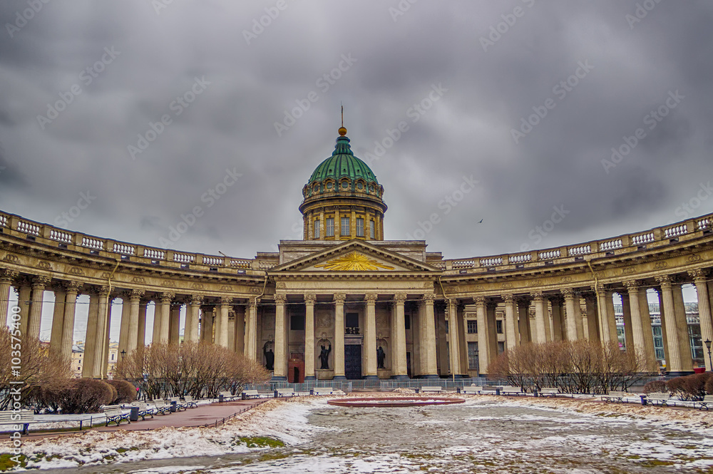 Kazan Cathedral cloudy winter St. Petersburg Russia