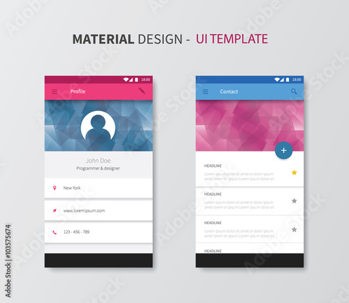 material design user interface background / vector ui layout for mobile, smartphone app in new design system