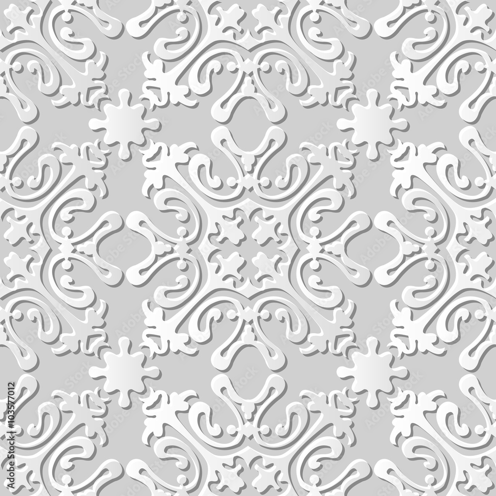 Vector damask seamless 3D paper art pattern background 078 Kaleidoscope Cross
