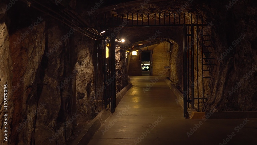 View of a tunnel near the powerplant far below Hoover Dam