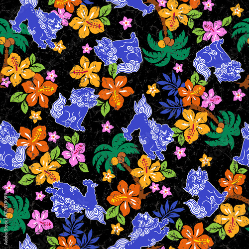 ハイビスカスと獅子の パターン