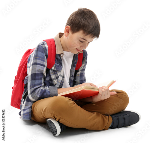 Cute little boy with red ba...