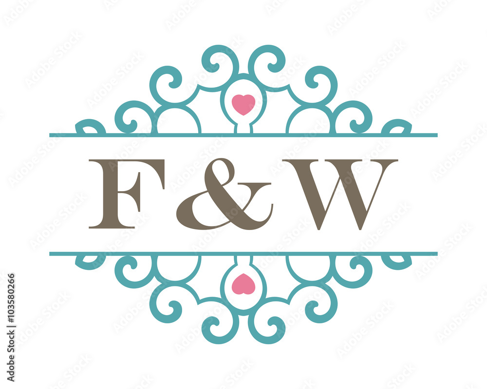 F&W initial ornament wedding logo F&W initial ornament wedding logo