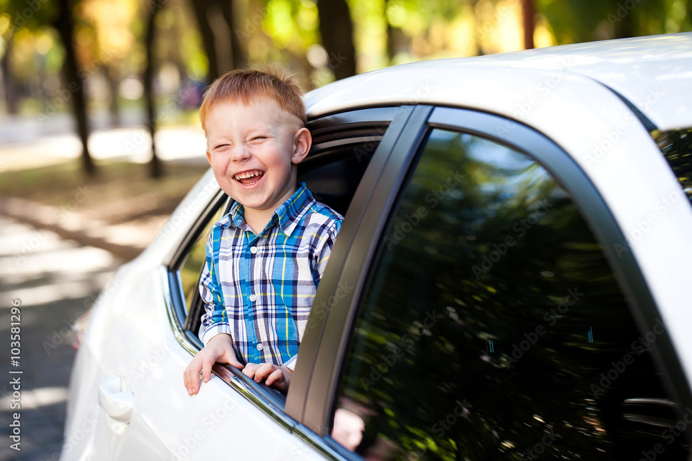 Adorable baby boy in the car Adorable baby boy in the car