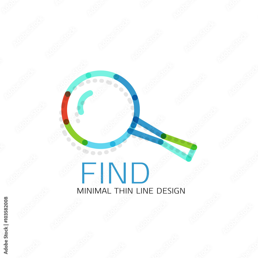 Vector thin line design logo magnifying glass, search and find or zoom logotype concept. Linear minimalistic business icon Vector thin line design logo magnifying glass, search and find or zoom logotype concept. Linear minimalistic business icon