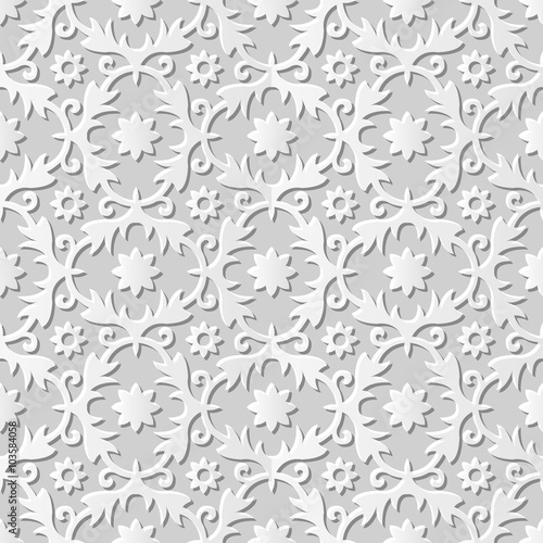 Vector damask seamless 3D paper art pattern background 081 Spiral Cross Flower  