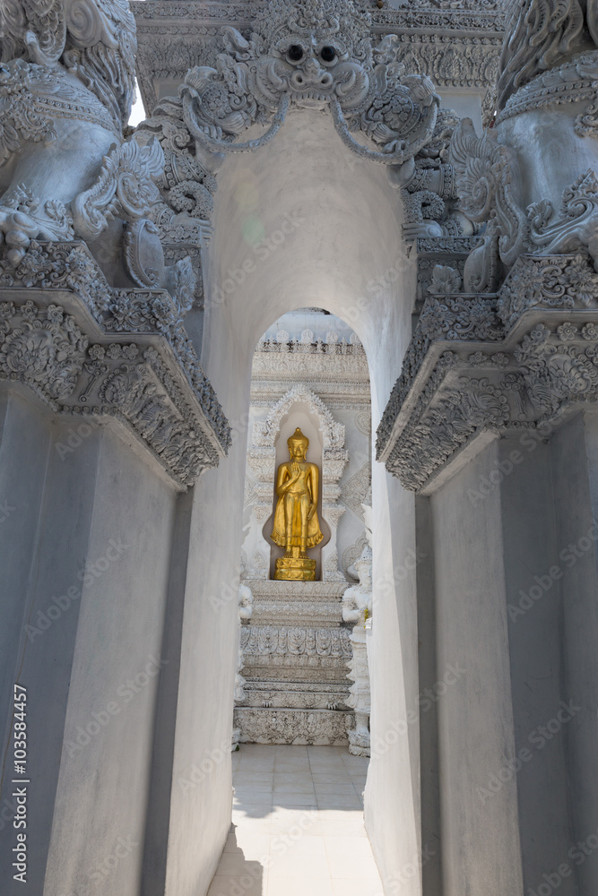 golden buddha statue on buddhism church temple