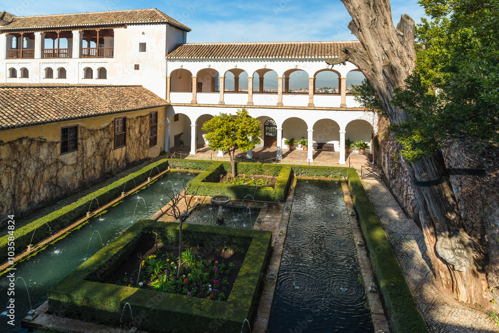  Generalife Gardens. Alhambra palace at Granada.. Spain