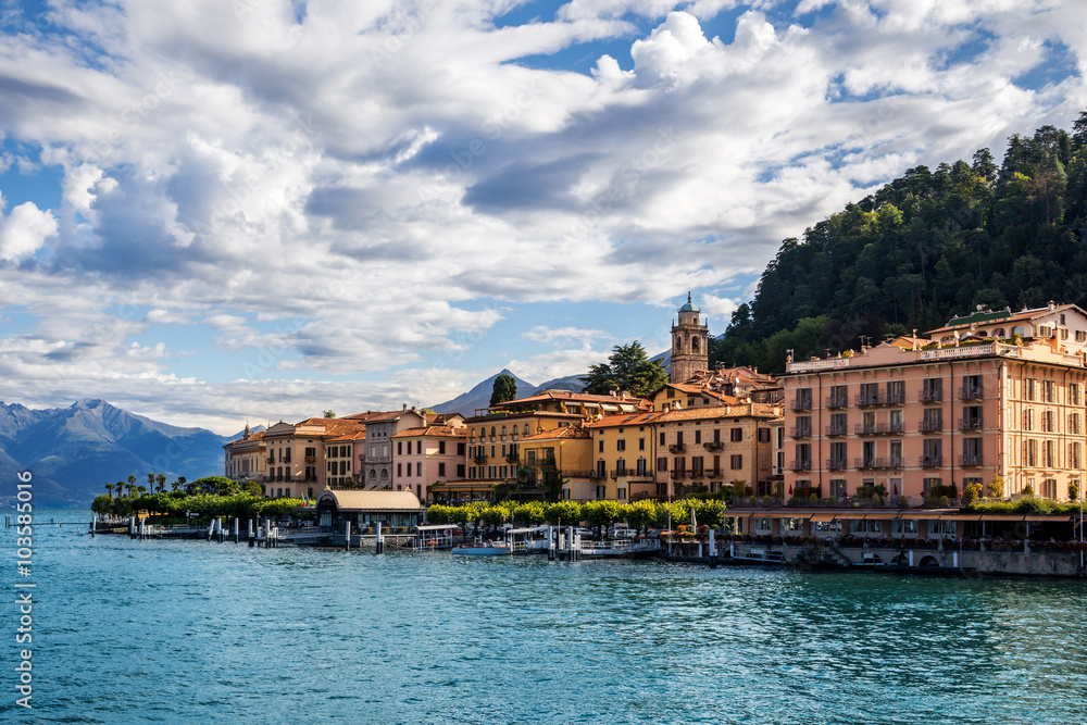 High resolution view of the picturesque colorful Italian town Bellagio by Lake Como. European vacation, living life style, architecture and travel concept