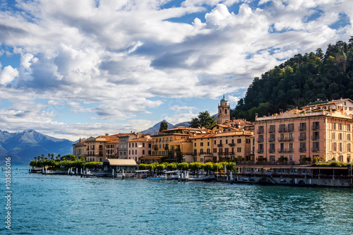 High resolution view of the picturesque colorful Italian town Bellagio by Lake Como. European vacation, living life style, architecture and travel concept