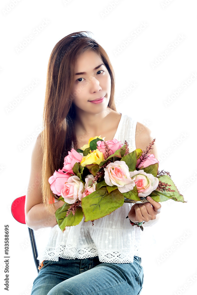 Portrait of beautiful young woman with flowers Portrait of beautiful young woman with flowers