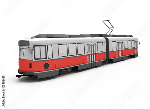 isolated red electric tram.