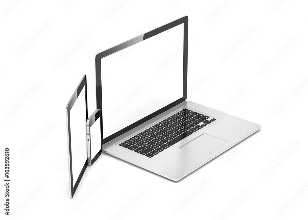 laptop, tablet, phone, on white laptop, tablet, phone, on white