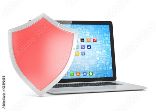 Free Download Laptop and shield on white, computer security concept - GFXLoad