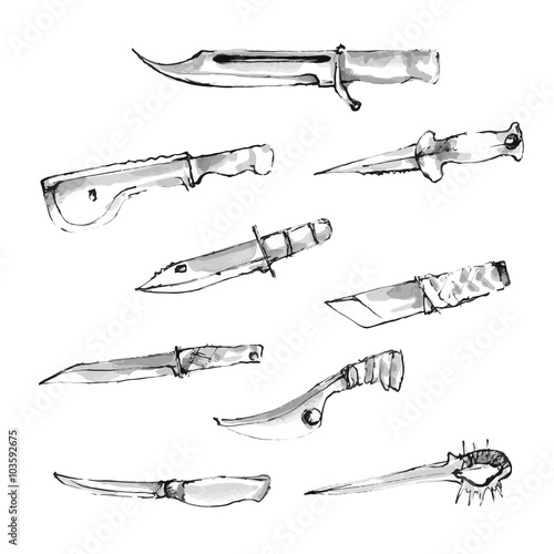 hand drawn knifes. vector illustration