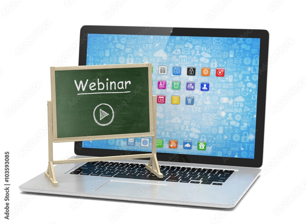 Laptop with chalkboard, webinar, online education concept Laptop with chalkboard, webinar, online education concept