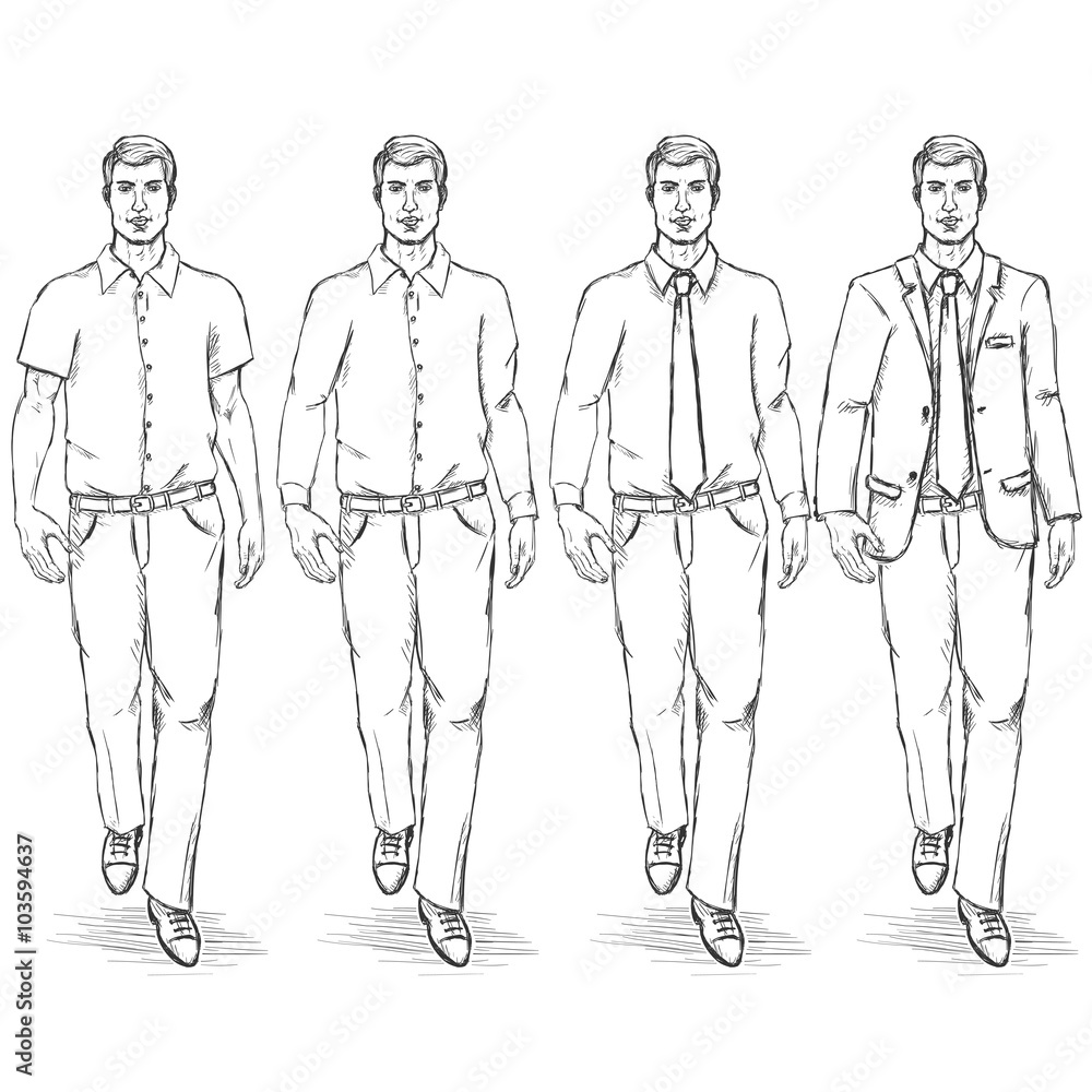 Vector Set of Sketch Men Models. Business Dress Code Vector Set of Sketch Men Models. Business Dress Code