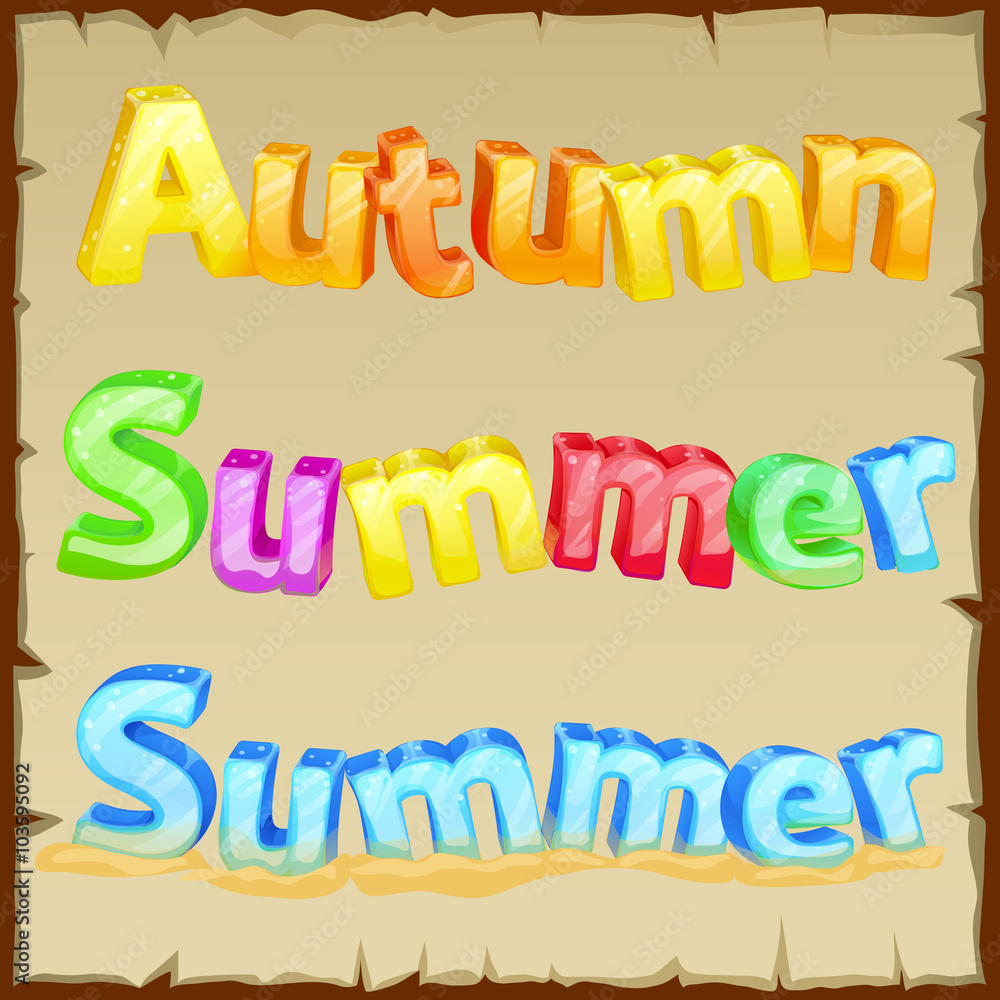 Words summer and autumn, the colored letters