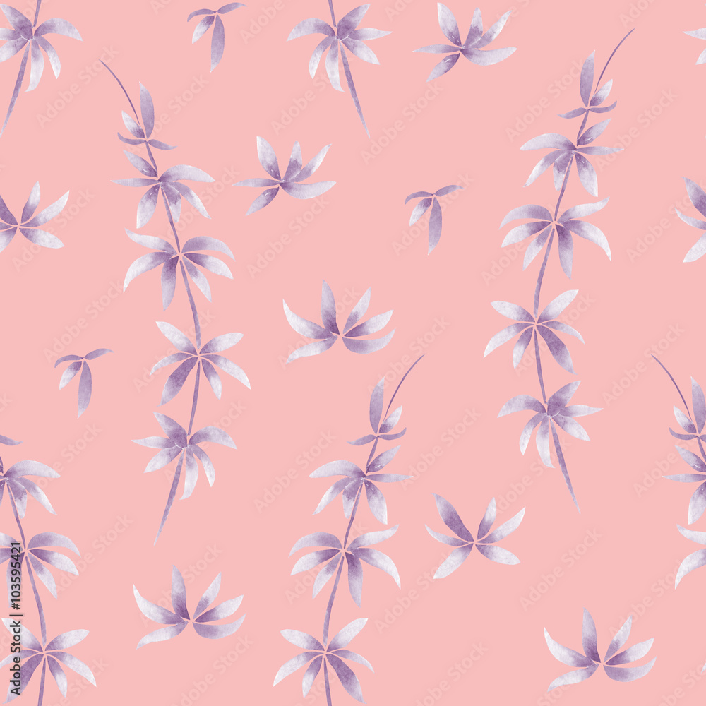 A seamless pattern with the watercolor red branches, hand-drawn on a pink background, wedding, tender decoration