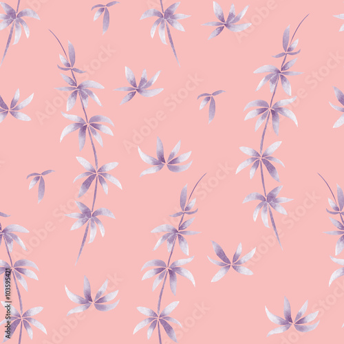 A seamless pattern with the watercolor red branches  hand-drawn on a pink background  wedding  tender decoration