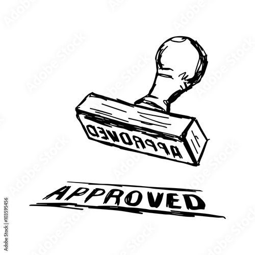 illustration vector doodle hand drawn of sketch Approved Stamp with Wooden handle Rubber Stamper