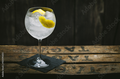 Refreshing gin and tonic with ice