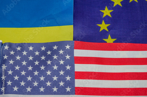 flags of America of Europe and Ukraine
