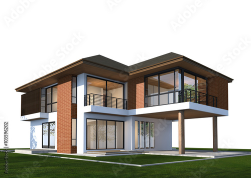 3D render of tropical house with clipping path.