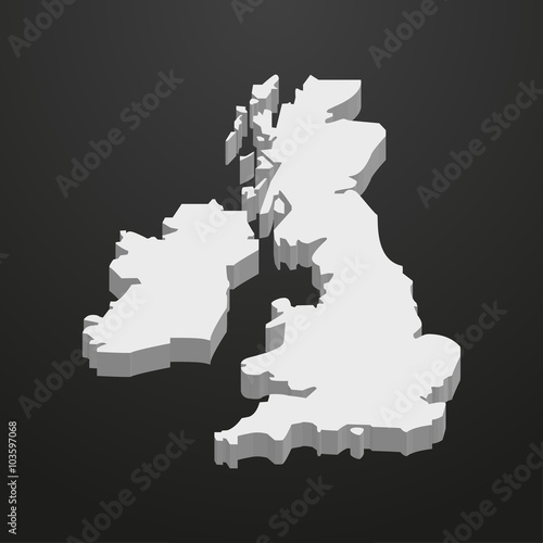 UK map in gray on a black background 3d
