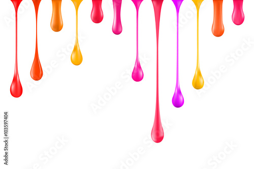 Rainbow multicolor colorful pouring paint drips. Stock vector illustration: mesh. isolated on white background.
