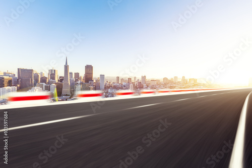 empty road with cityscape of San Francisco