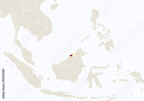 Asia with highlighted Brunei map.
