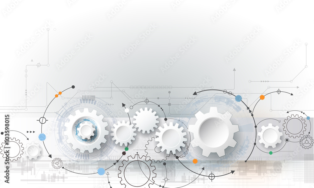 Fototapeta premium Vector illustration gear wheel and circuit board, Hi-tech digital technology and engineering, digital telecom technology concept. Abstract futuristic on light blue color background