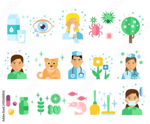 Allergy Vector Illustration Set. 