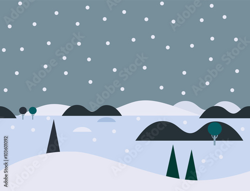 Seamless Cartoon Nature Snowy Landscape, Vector Illustration