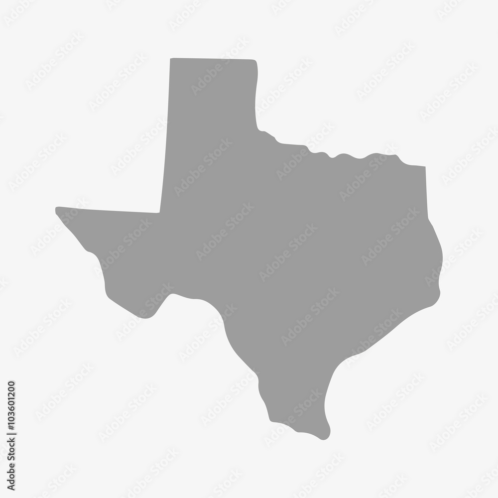 Fototapeta Mapa stanu Teksas w kolorze szarym na białym tle