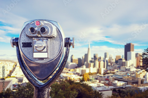touristic telescope with cityscape of San Francisco