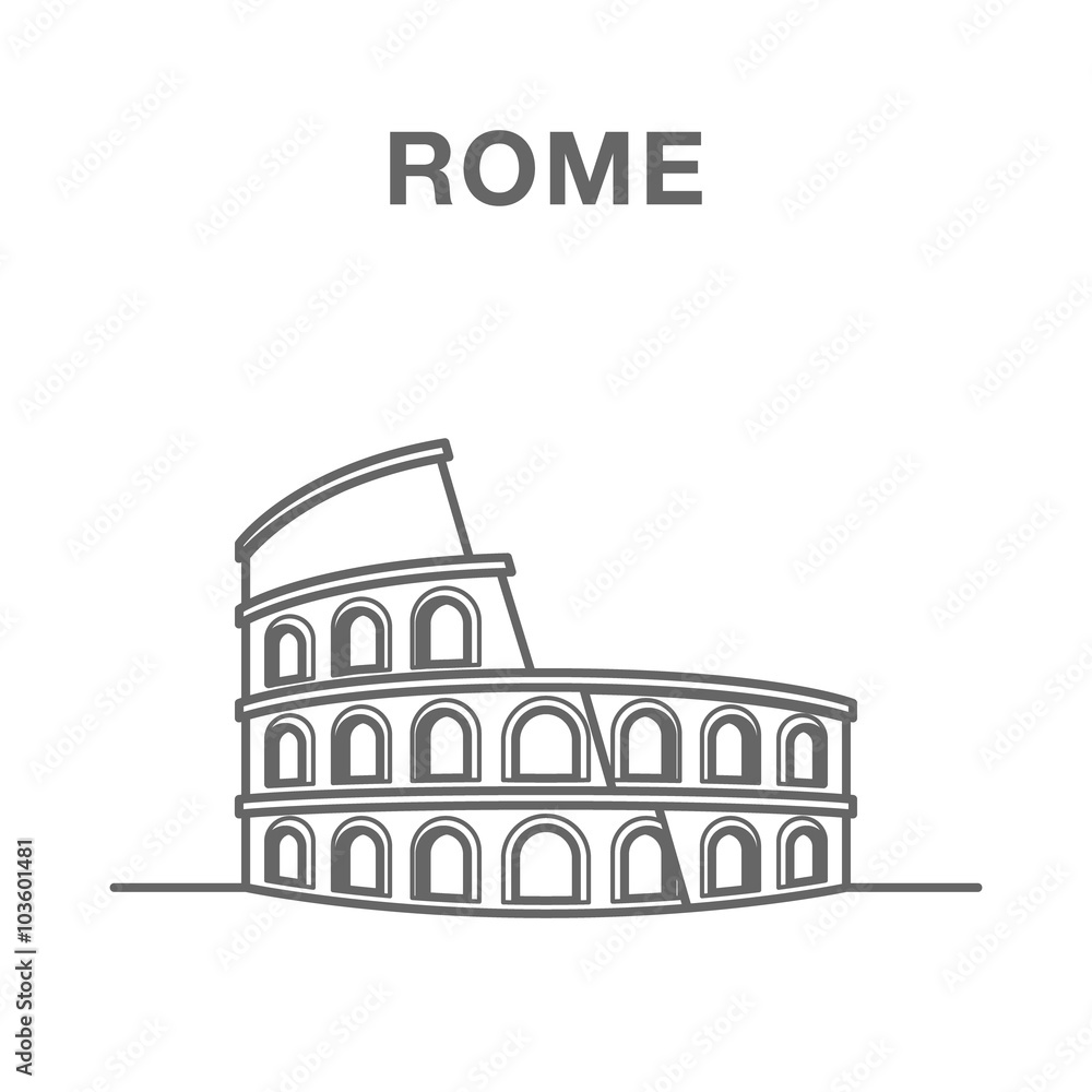 Colosseum building in Rome, Italy. Italian landmark illustration made in line art style.