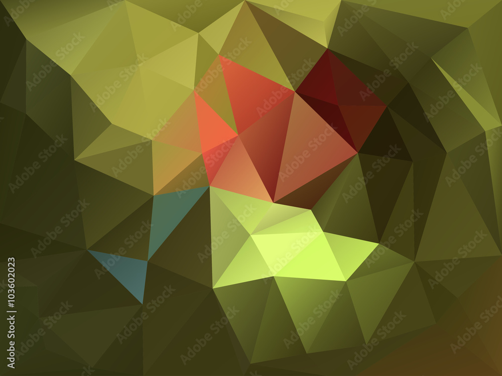 Polygonal mosaic background in green, yellow, brown and pink col