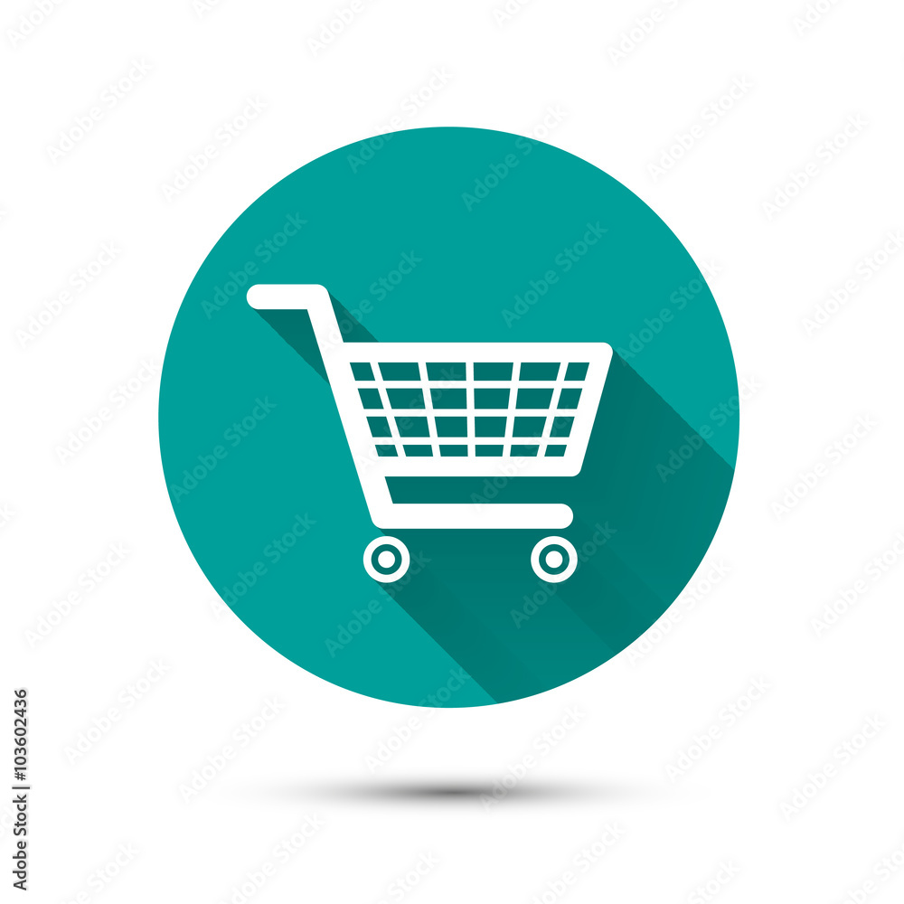 Shopping cart flat icon on green with long shadow Shopping cart flat icon on green with long shadow
