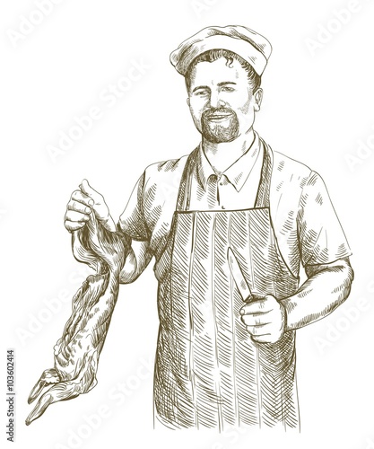 butcher cut up carcass of the rabbit