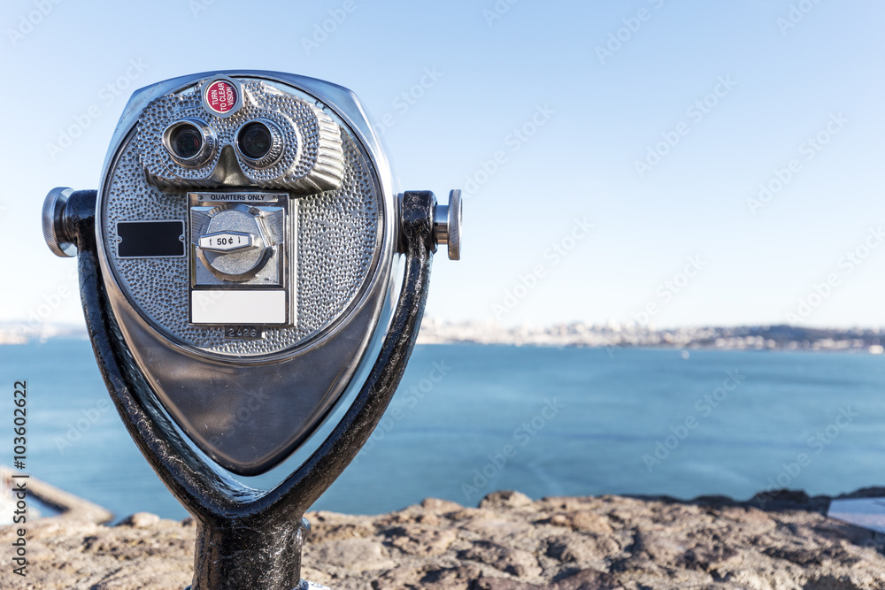 touristic telescope with sea background in fine day touristic telescope with sea background in fine day